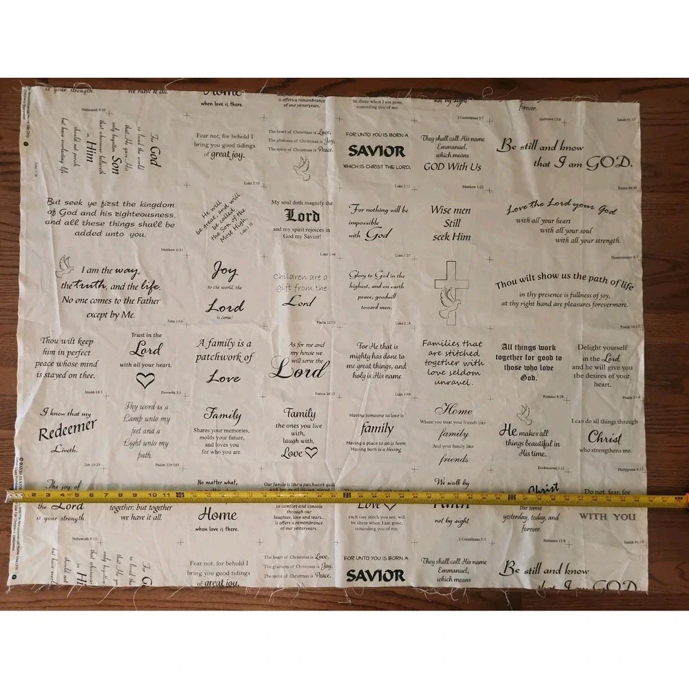 1 yard/Christian Faith SCRIPTURE Fabric 100% Cotton Bible School Black Off-white